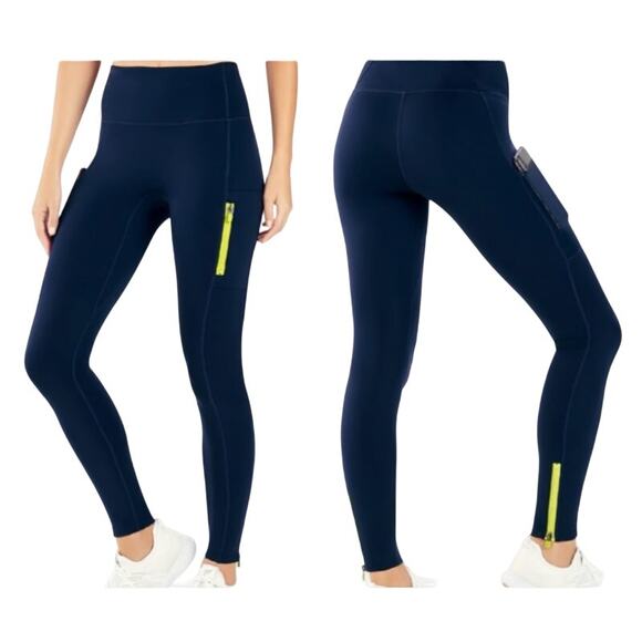 Fabletics Pants - Fabletics Anywhere Motion365 High-Waisted Leggings Small Navy Yellow Size Zipper